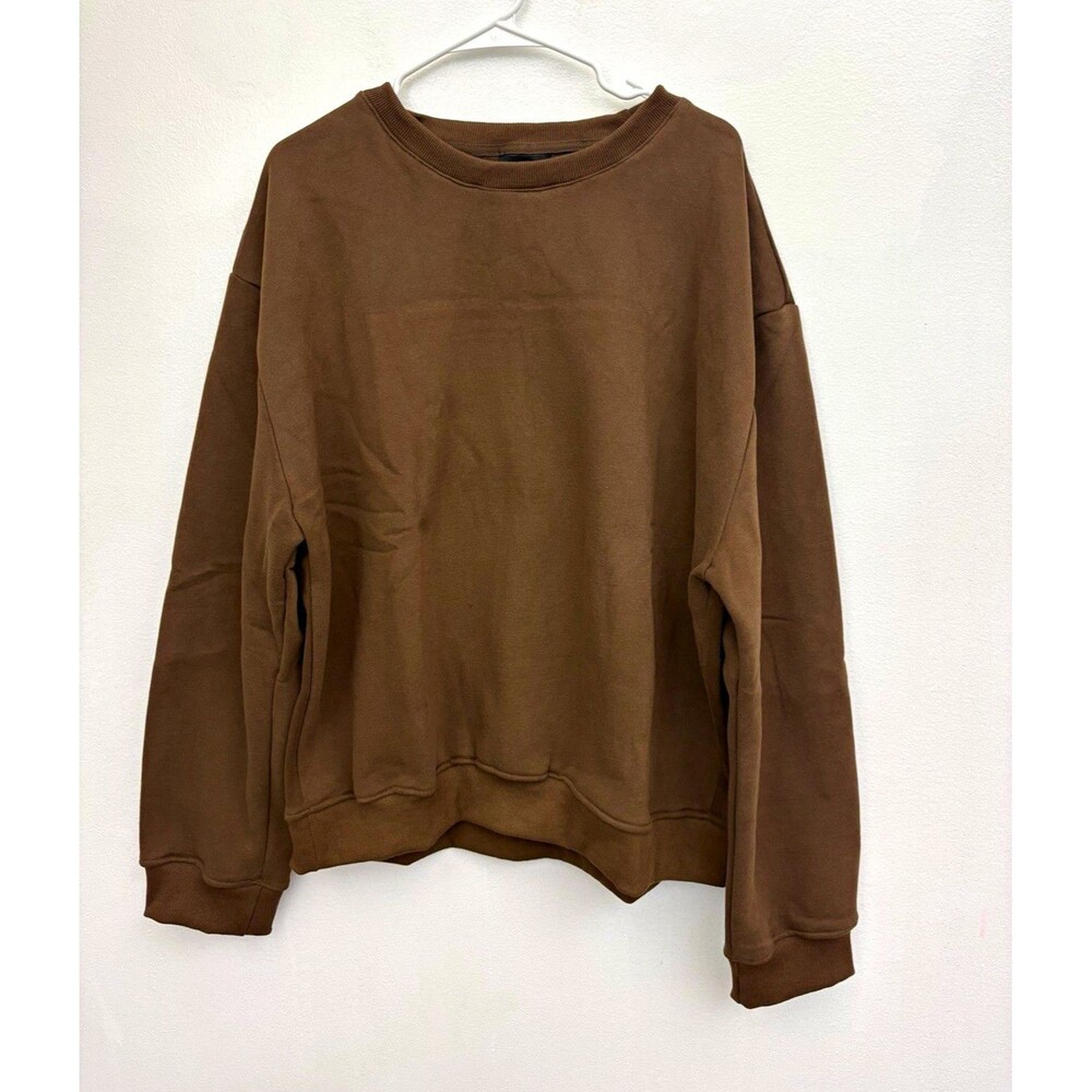 NWT Forever 21 Men Crewneck Sweatshirt XL Java Brown Fleece Athletic Top Pullove